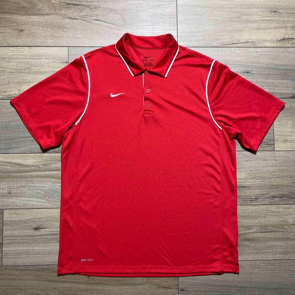 Nike Football Mens Golf Dri-Fit Short Sleeve Polo Shirt‎ Size Large Red 533511